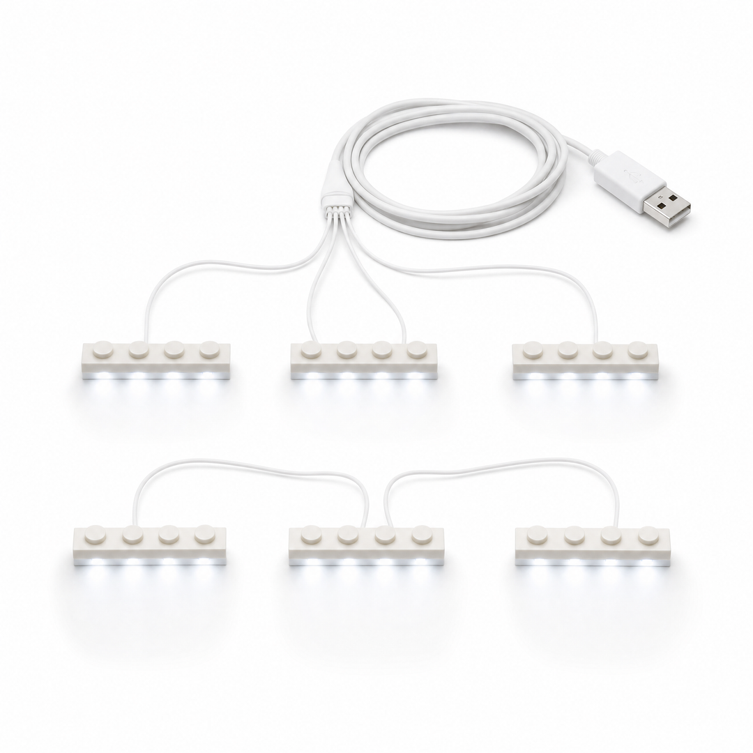 White 6 in 1 USB LED light kit for LEGO