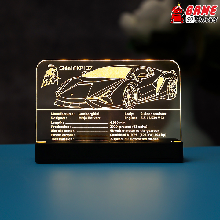 LED Nameplate for LEGO Lamborghini Sián FKP 37 42115