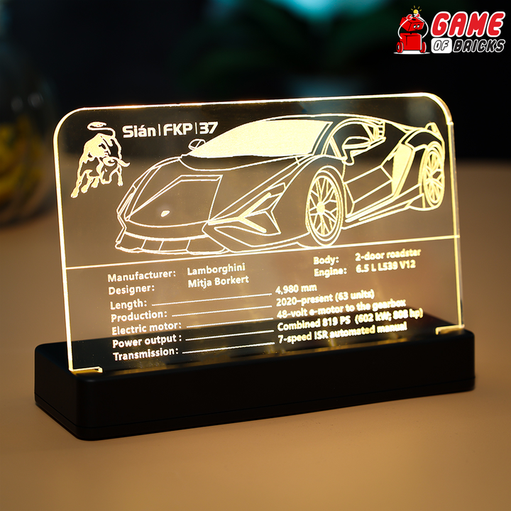 LED Nameplate for LEGO Lamborghini Sián FKP 37 42115